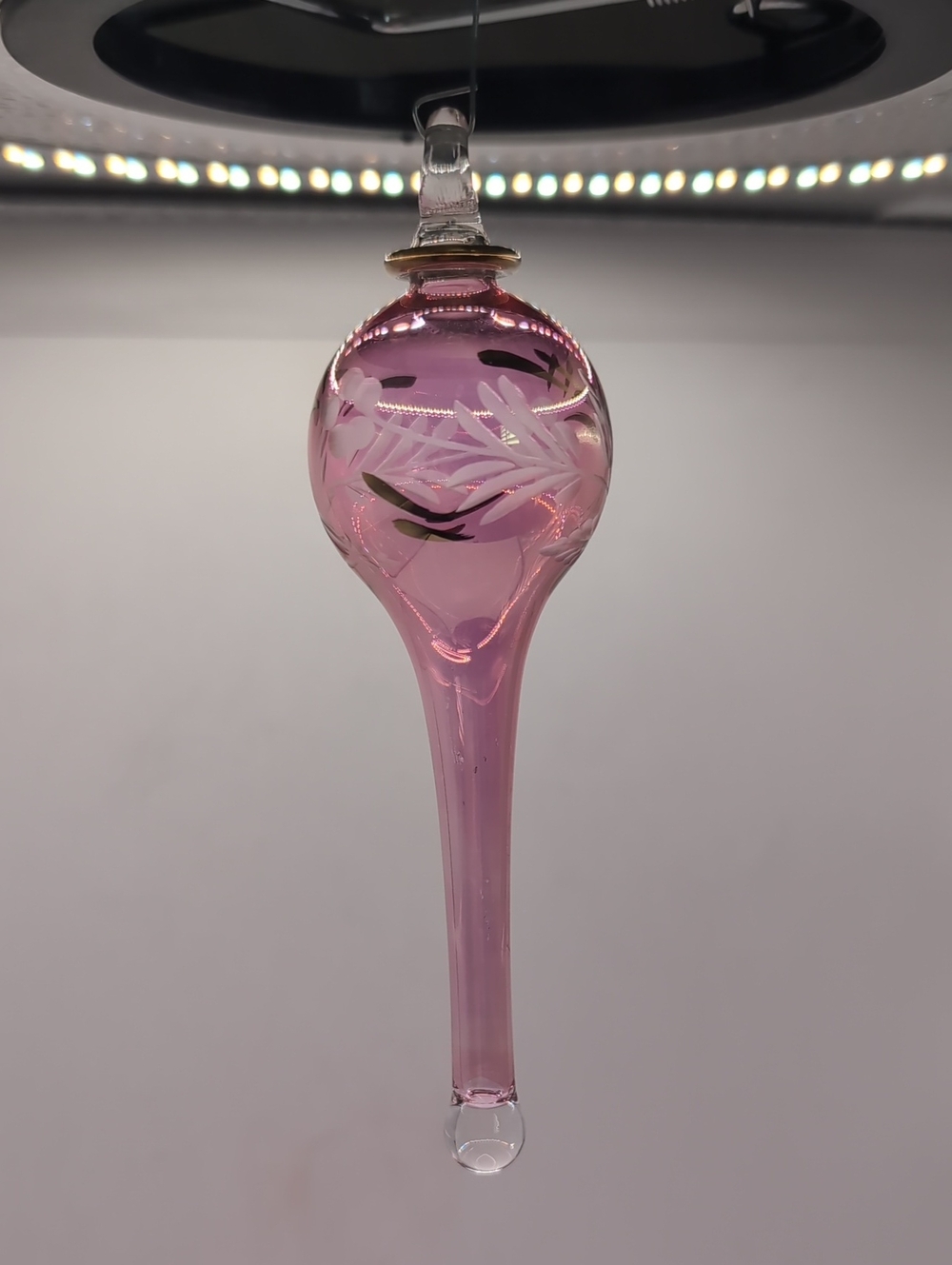 Egyptian Museum Blown Glass Mauve Pink Christmas Ornament w 24K Gold Trim 5 1/2"